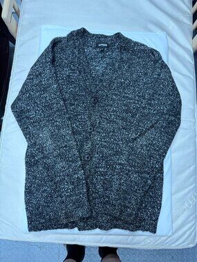 Express Marled Chunky Knit Button Cardigan Black White Sz S